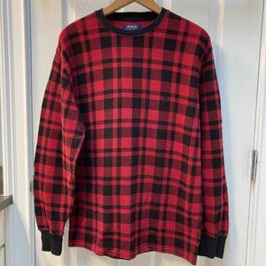 Polo Ralph Lauren Long Sleeve Waffle Knit Thermal Shirt Red Black Plaid Large